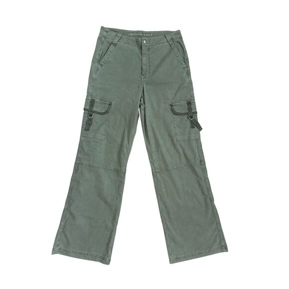 American‎ Eagle Stretch Super High-Rise Baggy Wide Leg Pants Olive Green Size 4 - Picture 5 of 12